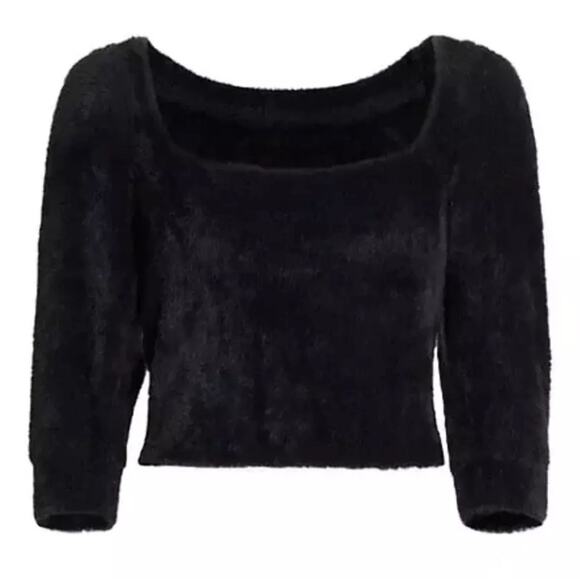 Free People Grunge Boho Moonbeam 3/4 Puff Sleeve Pullover Cropped Sweater Black - Picture 7 of 16